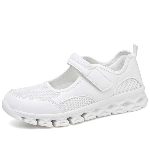 Women's white plain low cut velcro slip on shoe sneaker 01